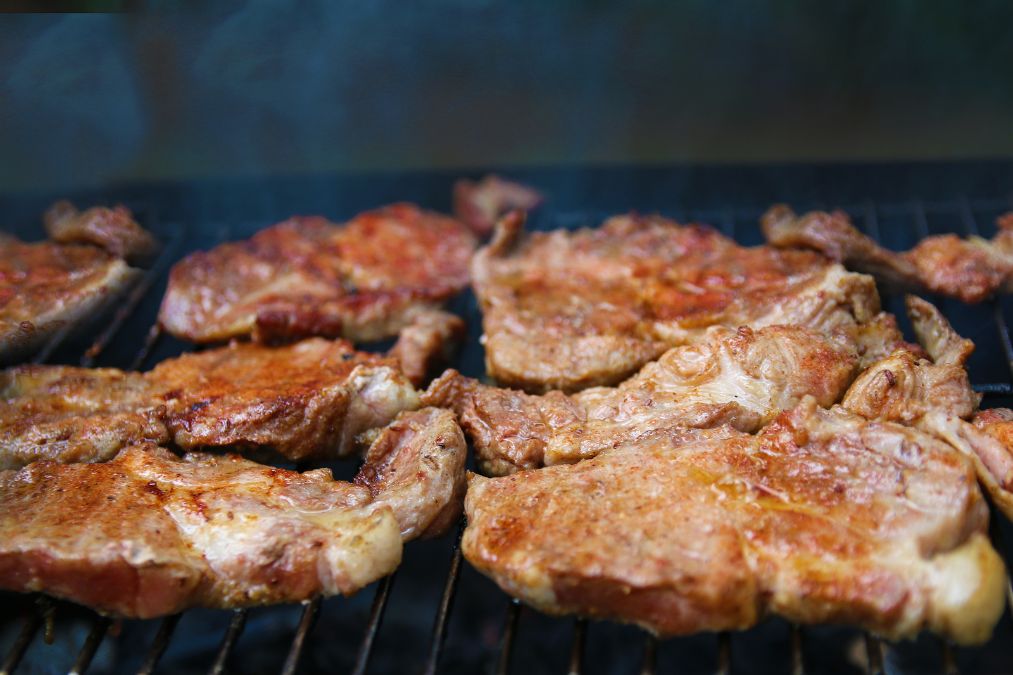 Succulent grilled meat on the grate