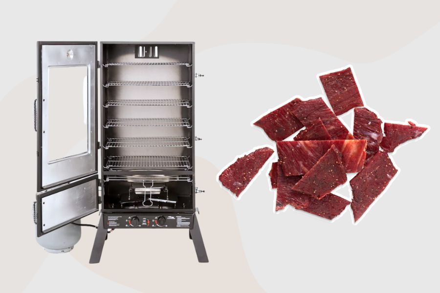 Concept of smoking beef jerky in a propane smoker
