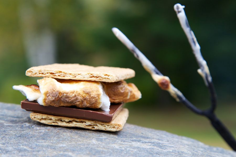 Delicious s'mores ready to eat and a roasting stick