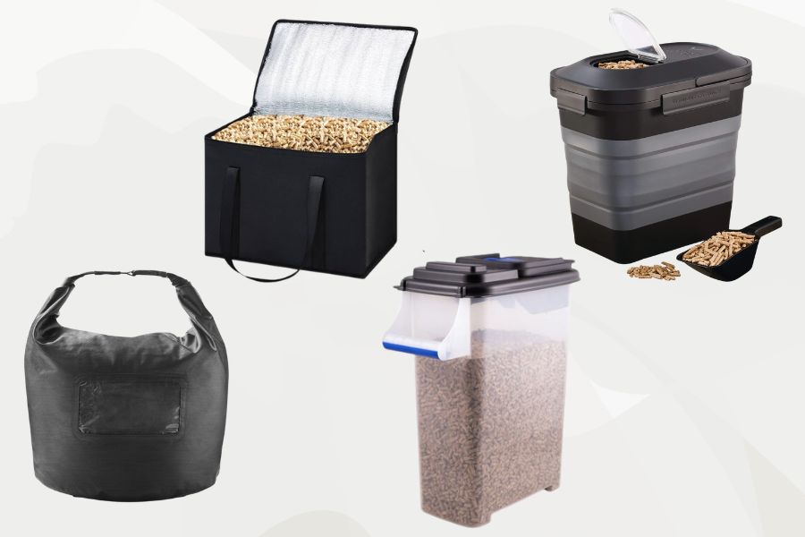 Different containers for wood pellets