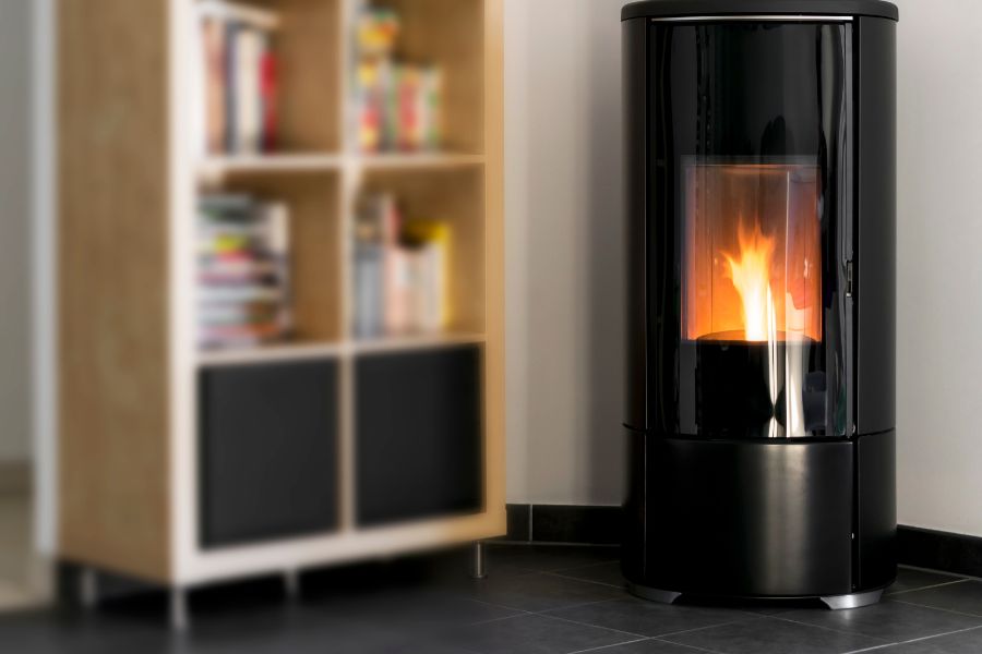Modern pellet stoves with flames