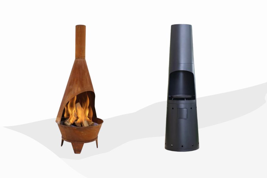 Wood burning and gas burning chimineas
