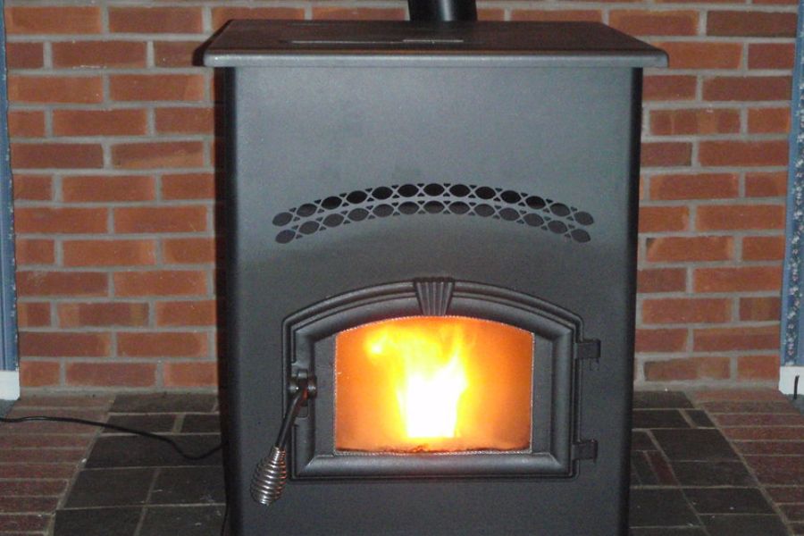 Burning pellet stove in the living room