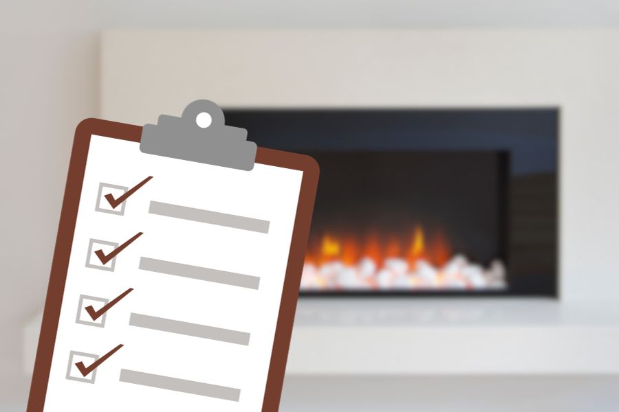 Concept of electric fireplace turning off checklist