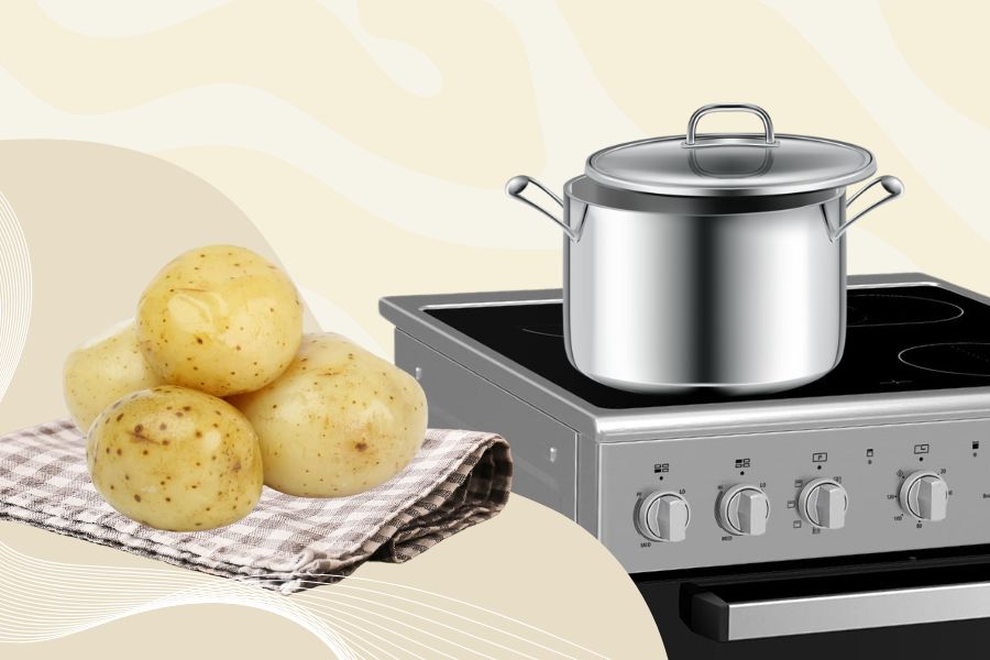 Concept of boiling potato with lid on or off