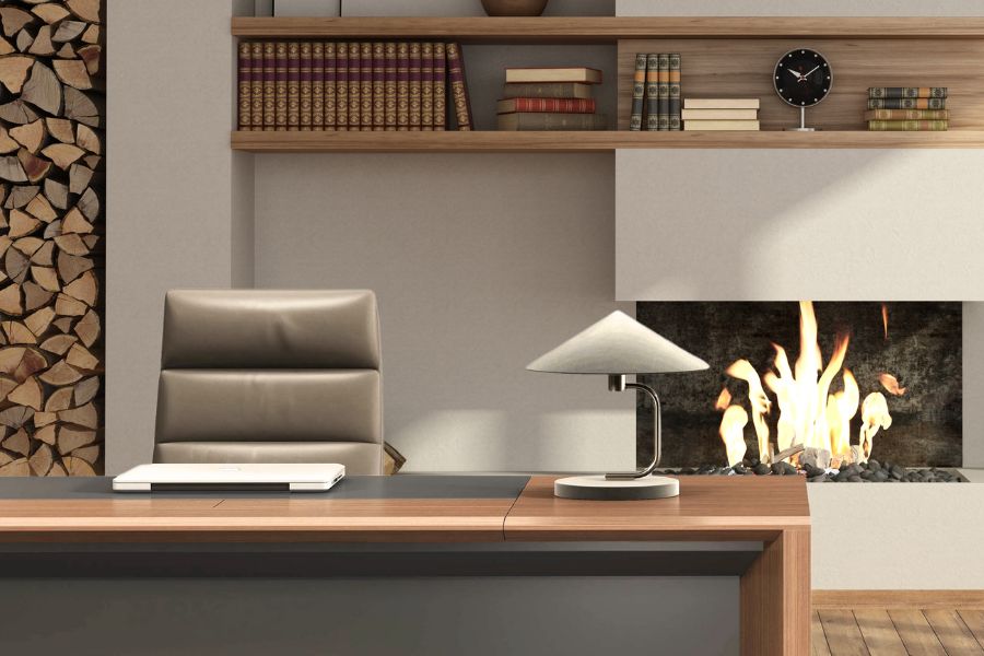 Electric fireplace in home office