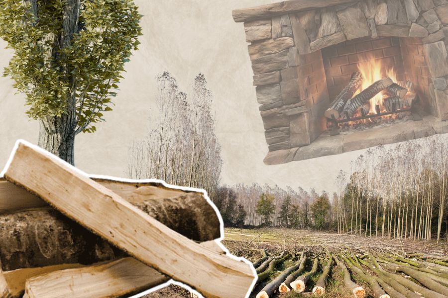 Concept of poplar firewood and poplar trees