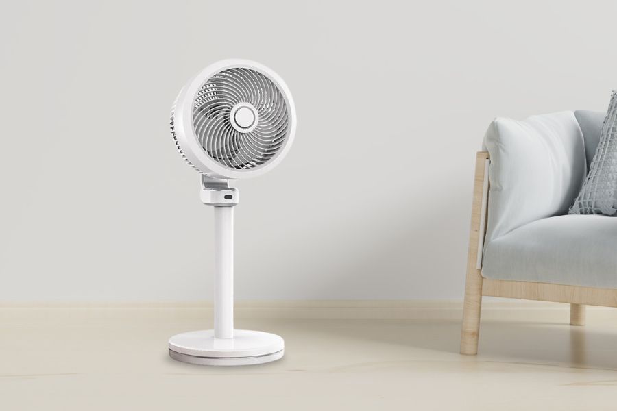 A stand air circulator fan in the room