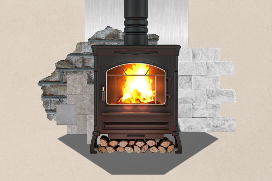 Concept of what to put behind a wood-burning stove