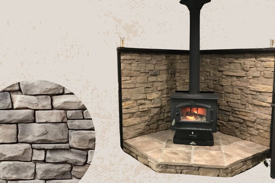 Wood Burning Stove with Stone Hearth
