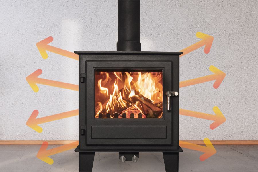 Concept of wood burning stove radiant heat