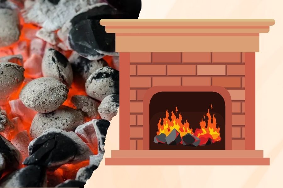 Concept of Burning Charcoal In A Fireplace And Wood Stove