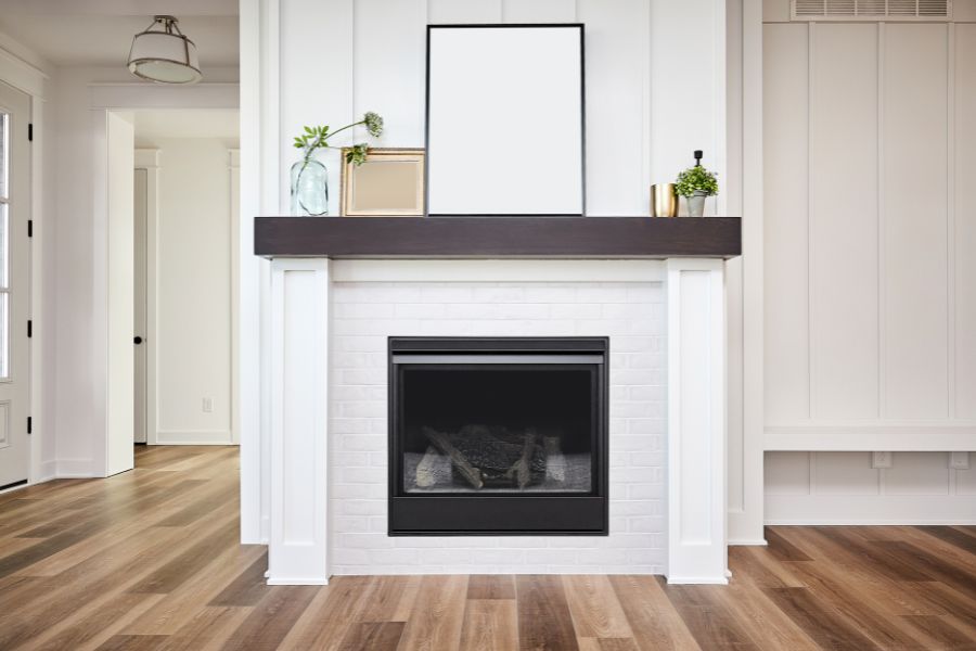 Gas fireplace hearth in modern house