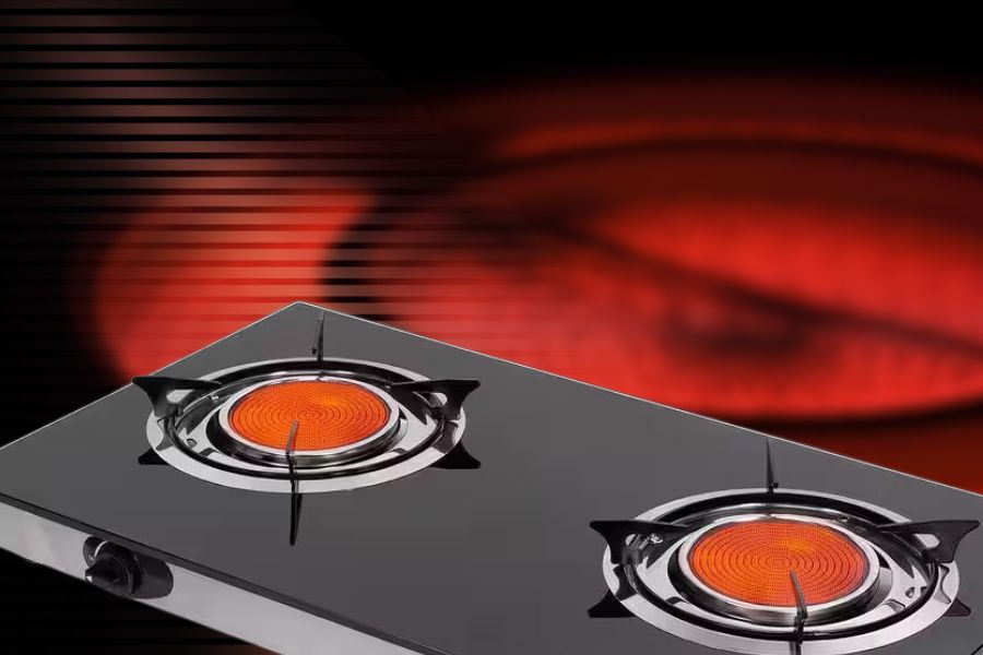 Infrared gas stove with flame background