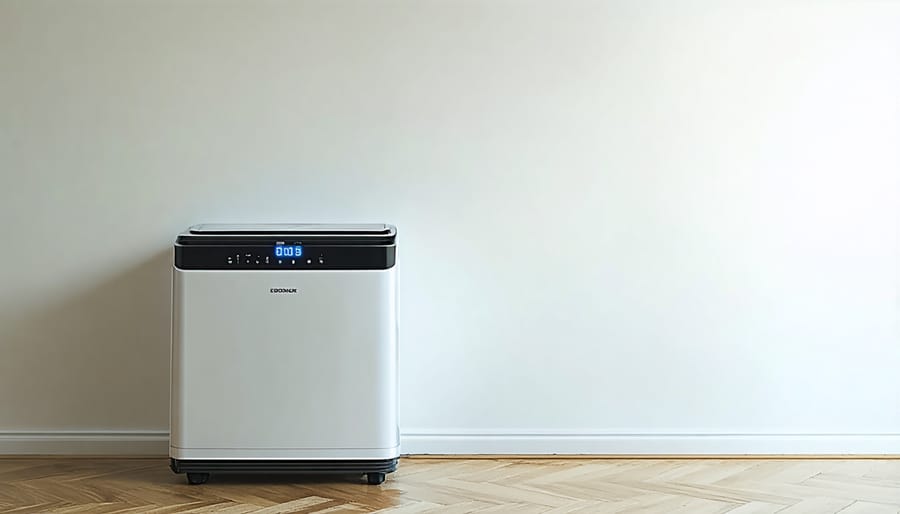 Operating dehumidifier in clean finished basement setting
