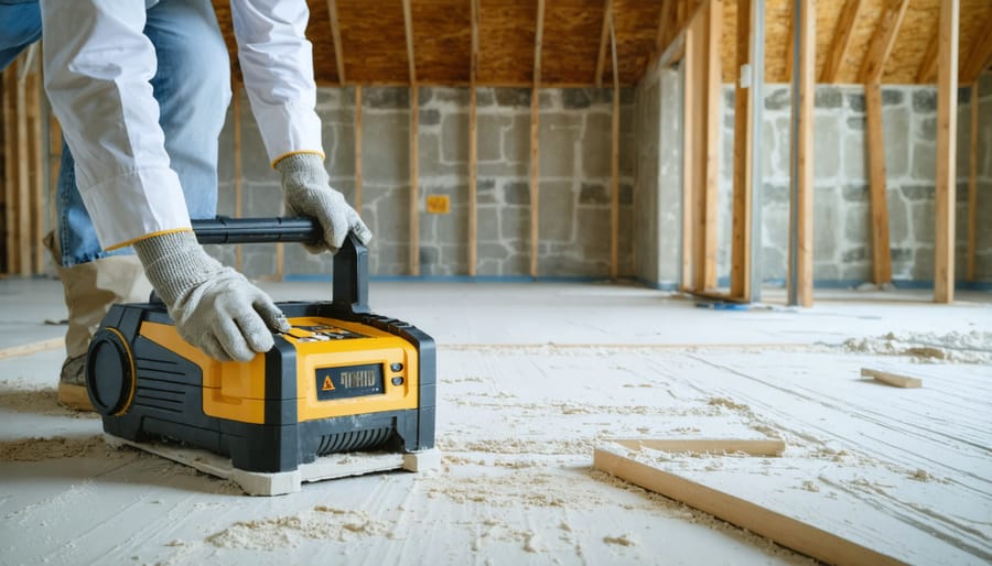 Mold inspector using moisture meter to check basement wall