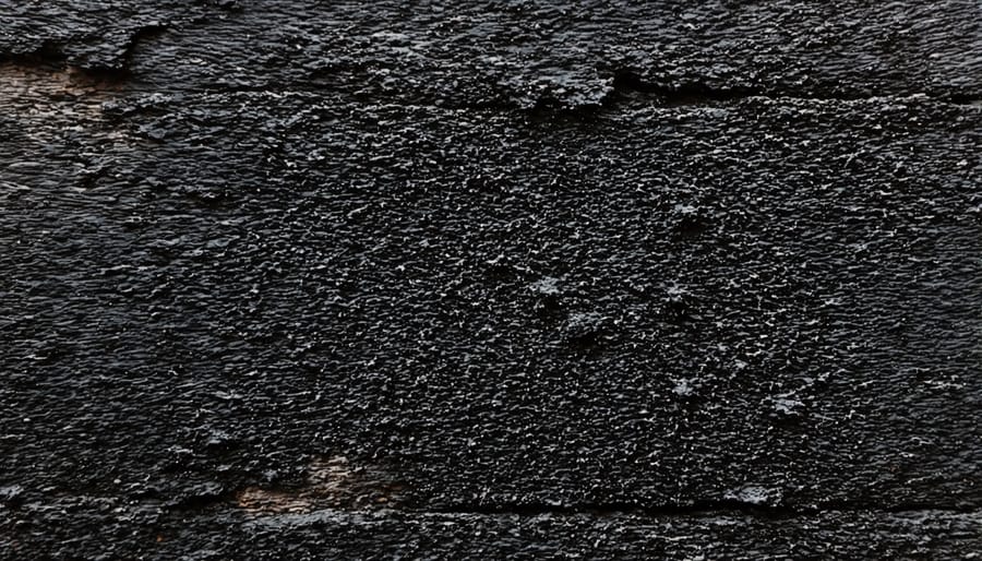 Close-up of black toxic mold growth pattern on damp basement wall