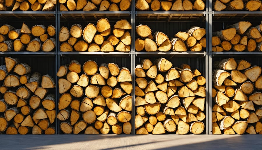 Well-organized wood pellet storage area with proper ventilation
