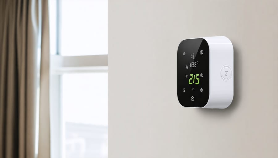 Close-up of Z-Wave temperature sensor being mounted to wall