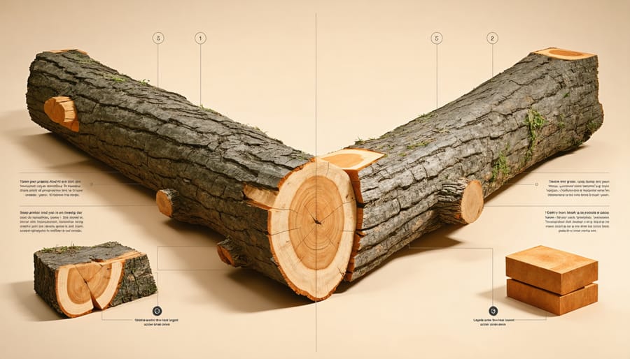 Proper V-cut technique demonstration for chainsaw wood splitting
