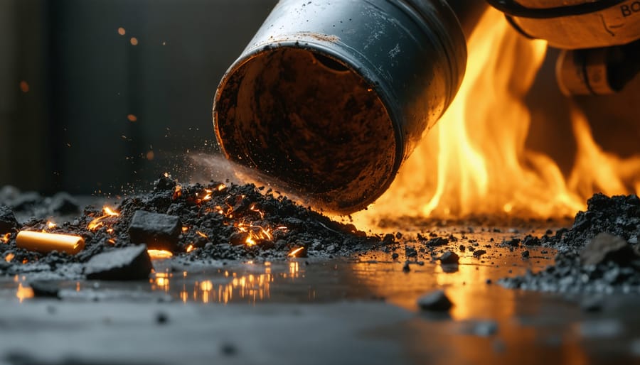 Vacuum nozzle removing warm ash from stone fireplace