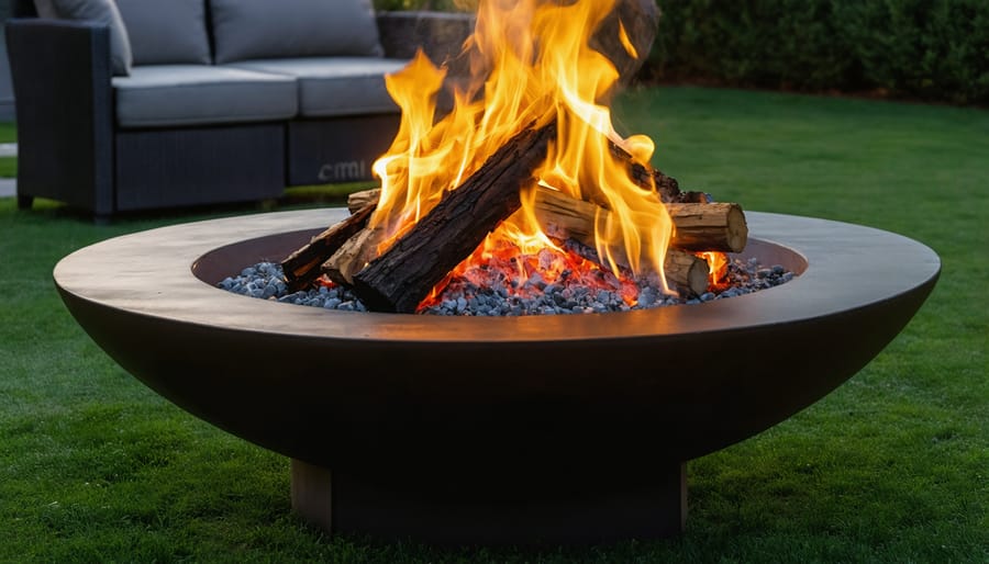 Clean-burning backyard fire pit with minimal smoke during evening gathering