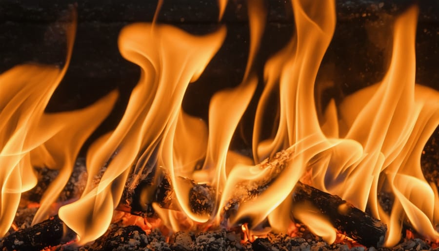 Clear orange flames from premium fuel burning cleanly in modern fireplace