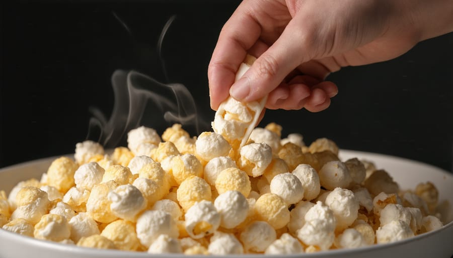Person wearing gloves cleaning electric popcorn popper with cloth