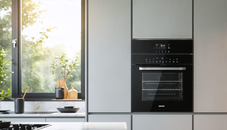 Mother and daughter safely cooking together on electric stove in modern kitchen