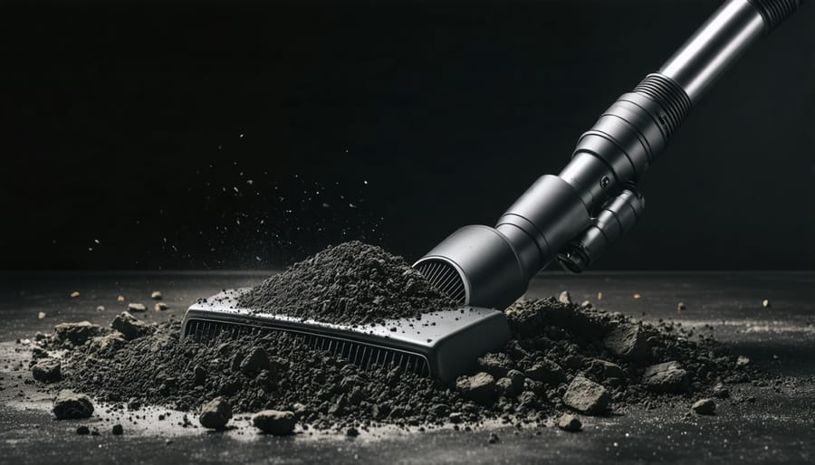 Person using ash vacuum to clean cooled ashes from brick fireplace