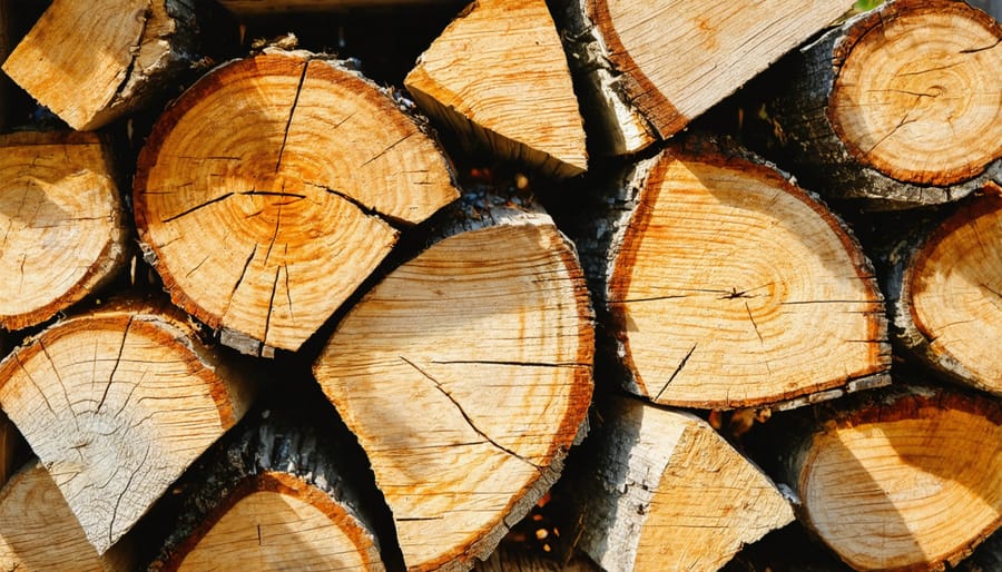 Stack of recycled wooden pallets and construction lumber showing various wood types