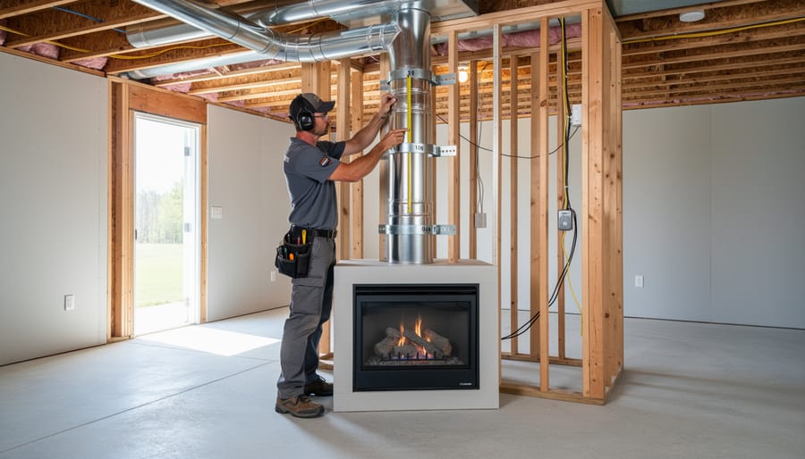 Direct vent pipe system properly installed through ceiling with required clearances