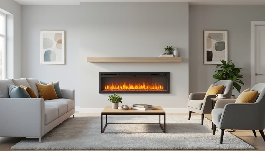 Family enjoying time together around modern zero clearance fireplace in living room