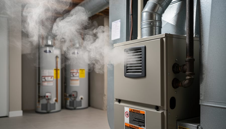 Fireplace with smoke backdrafting into living room showing ventilation problem