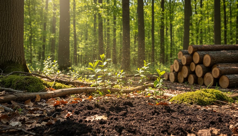 Hands holding dark nutrient-rich forest soil with organic matter