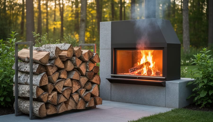 Close-up of seasoned hardwood logs showing grain texture and split ends