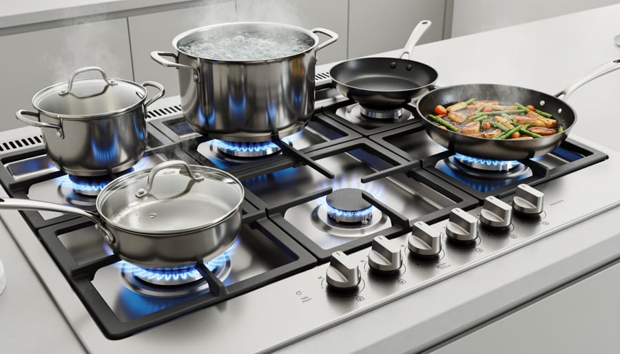 Close-up of flame control adjustment on portable gas stove burner