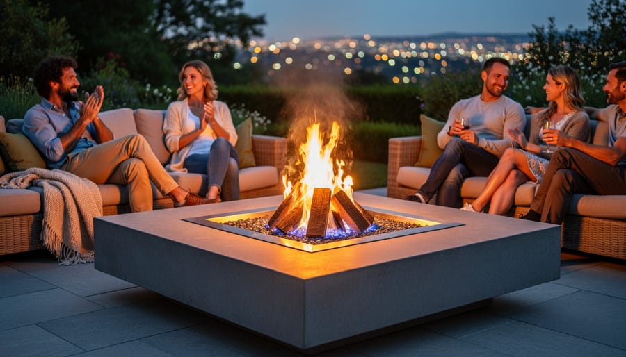 Close view of fire pit flames showing heat output and flame characteristics