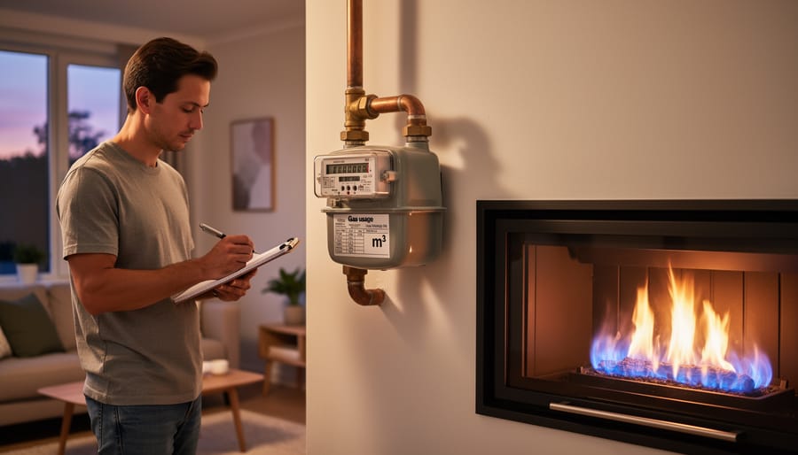 Residential natural gas meter showing pressure gauge and connection pipes