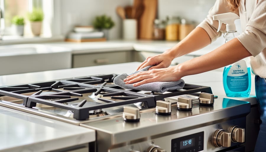 Well-maintained gas stovetop with clean burners and polished surface