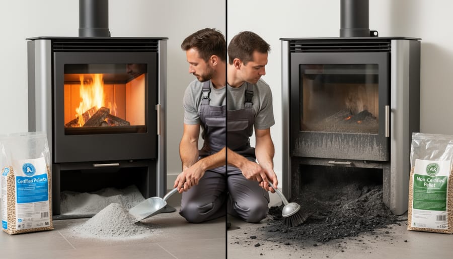 Comparison of ash content from different pellet qualities in clear containers