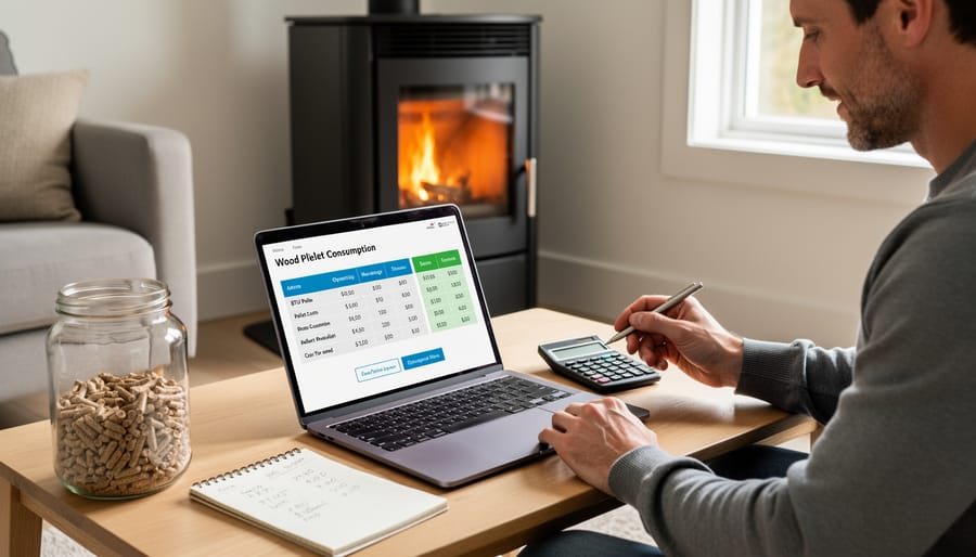 Hands pouring wood pellets into pellet stove hopper