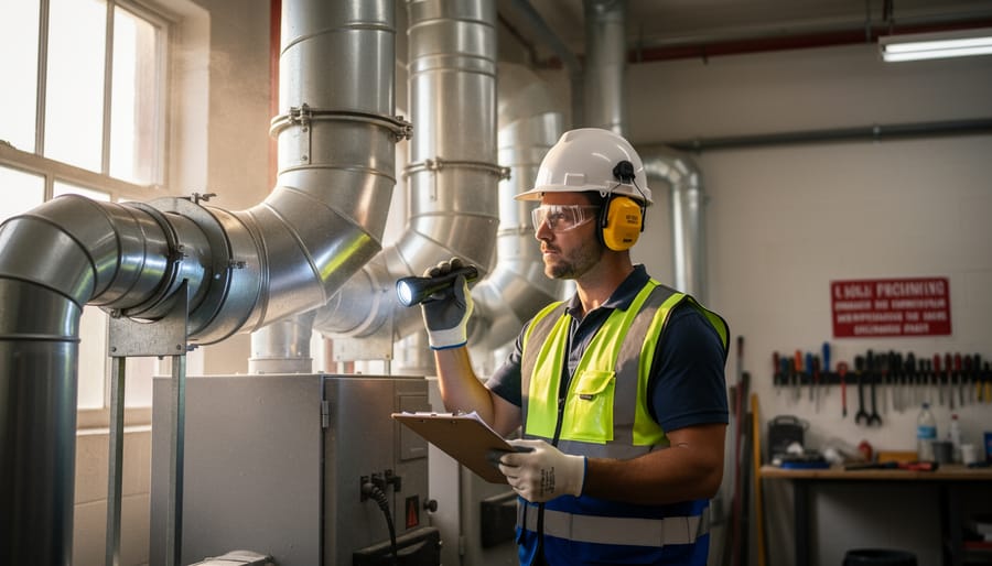 Homeowner inspecting chimney system during seasonal maintenance