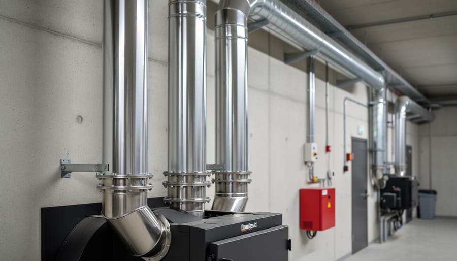 Close-up view of stainless steel chimney liner interior