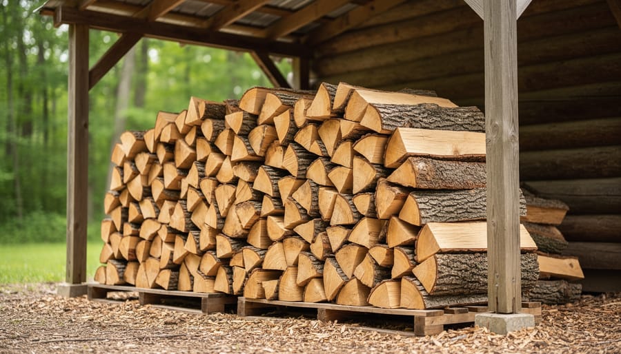 Bright clean-burning fire in fireplace fueled by properly seasoned firewood