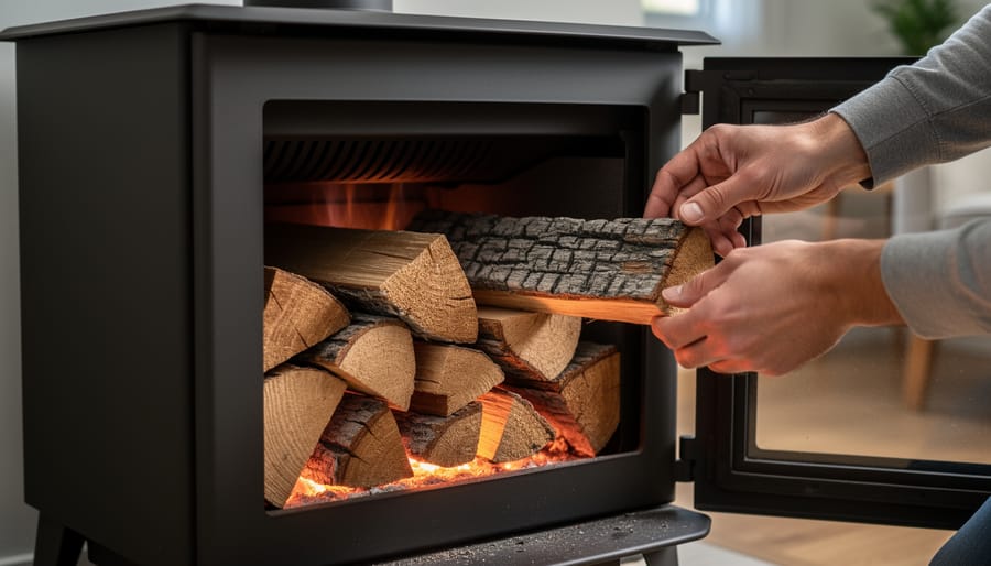 Proper technique for loading firewood into EPA-certified fireplace insert