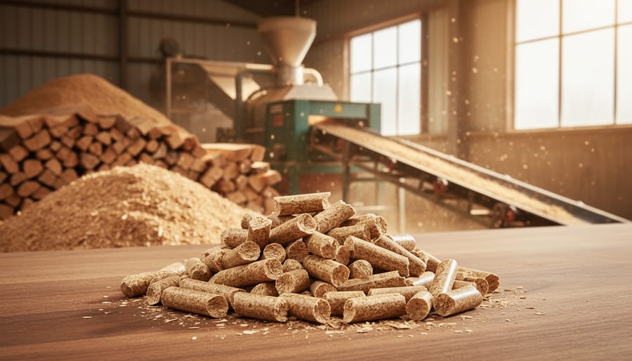 Wood processing byproducts at sustainable sawmill facility