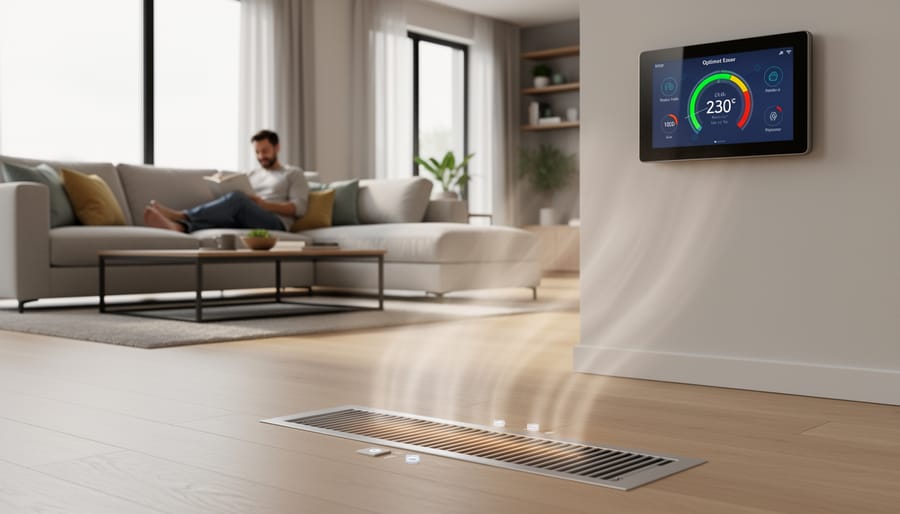 Close-up of ZTech smart vent component showing sensors and sleek metallic design