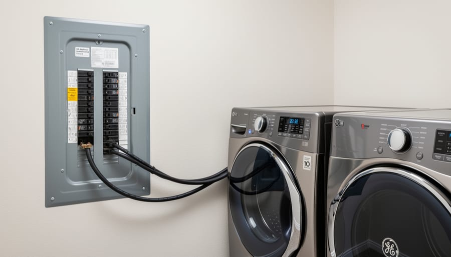 Close-up of 240-volt electrical outlet and wiring for major appliance installation