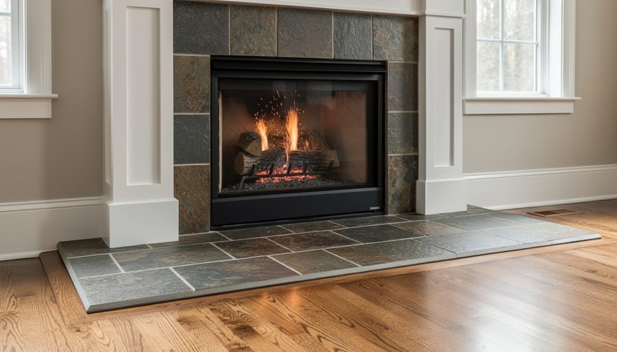 Stone hearth extension meeting code requirements for dimensions and materials